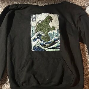 Black Graphic Men's Hoodie with Green Monster Design